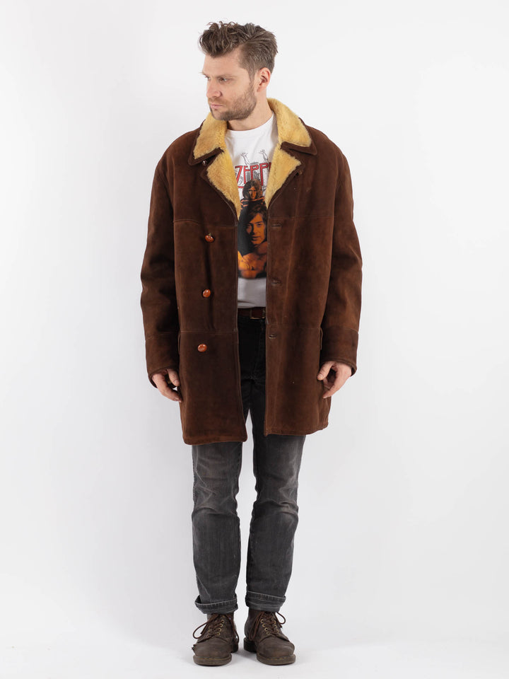 Vintage Men Sheepskin Coat in Brown