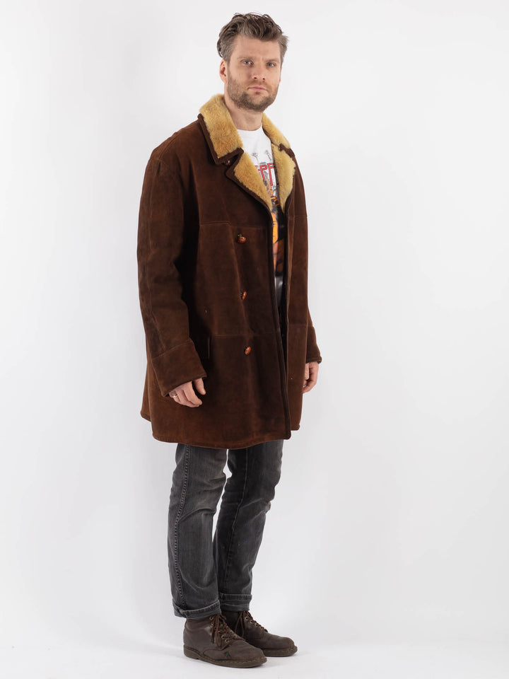 Vintage Men Sheepskin Coat in Brown