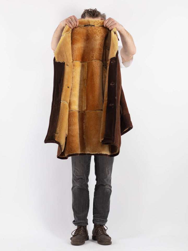 Vintage Men Sheepskin Coat in Brown