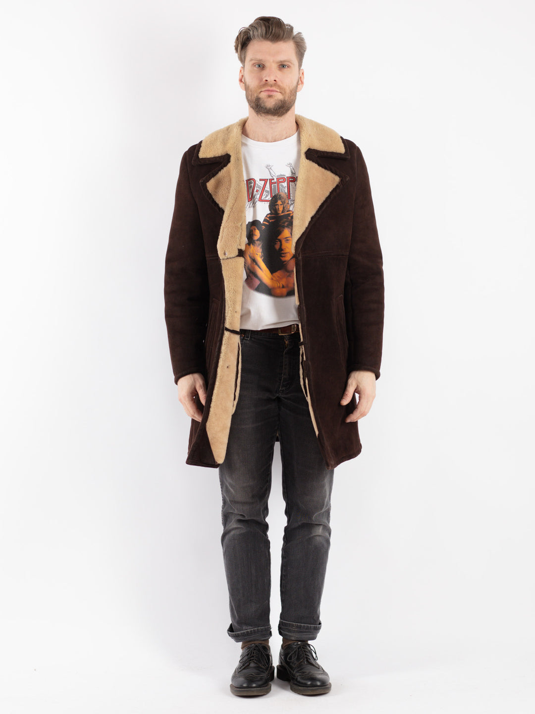 Vintage 70's Men Sheepskin Coat in BrownZ411