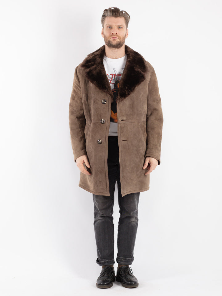 Vintage 70's Men Sheepskin Coat in Beige