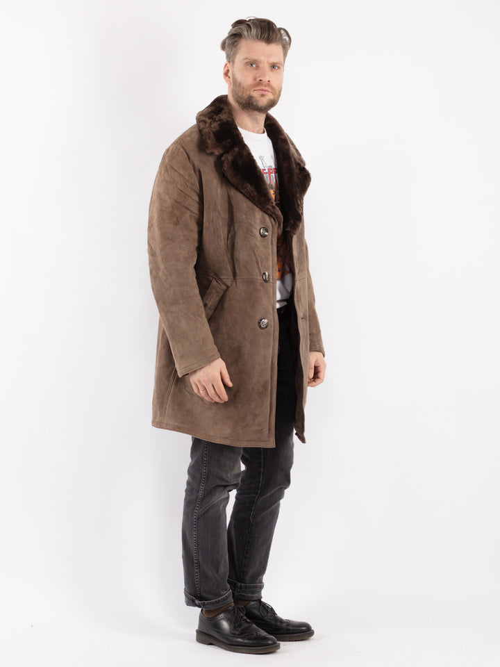 Vintage 70's Men Sheepskin Coat in Beige