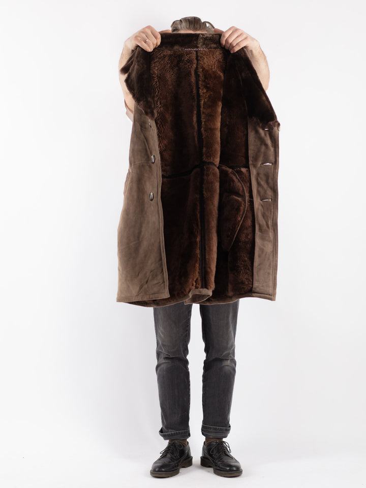 Vintage 70's Men Sheepskin Coat in Beige