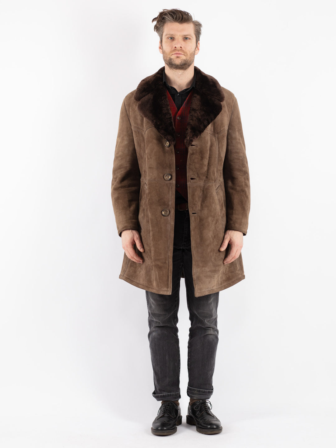 Vintage 70's Men Sheepskin Coat in Brown