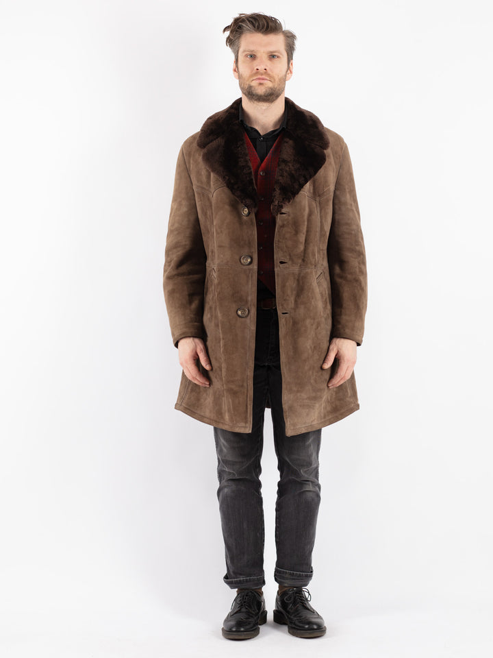 Vintage 70's Men Sheepskin Coat in Brown