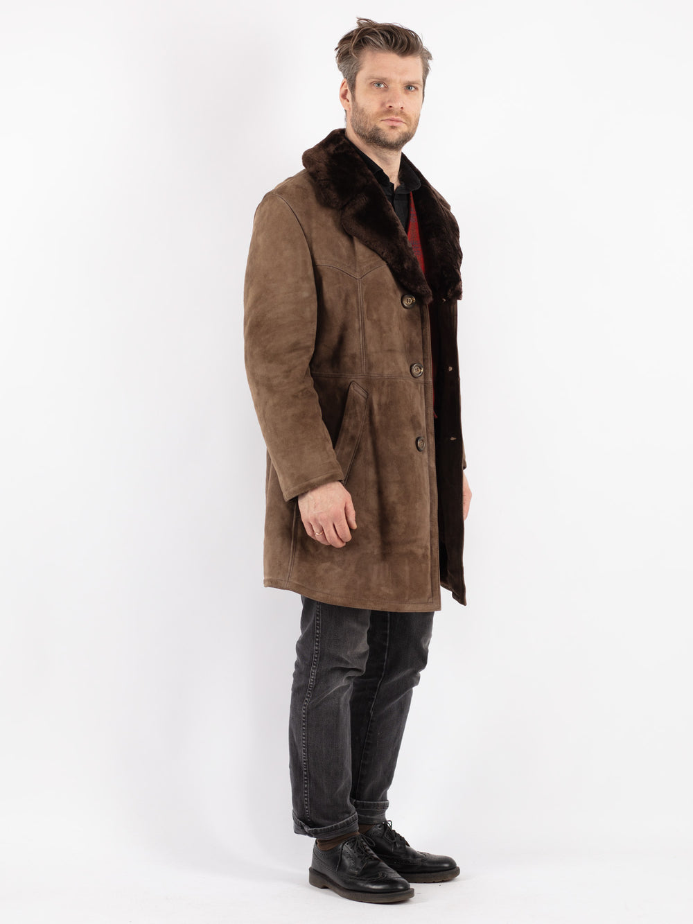 Vintage 70's Men Sheepskin Coat in Brown