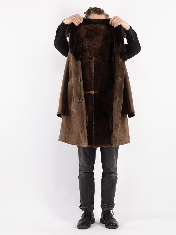 Vintage 70's Men Sheepskin Coat in Brown
