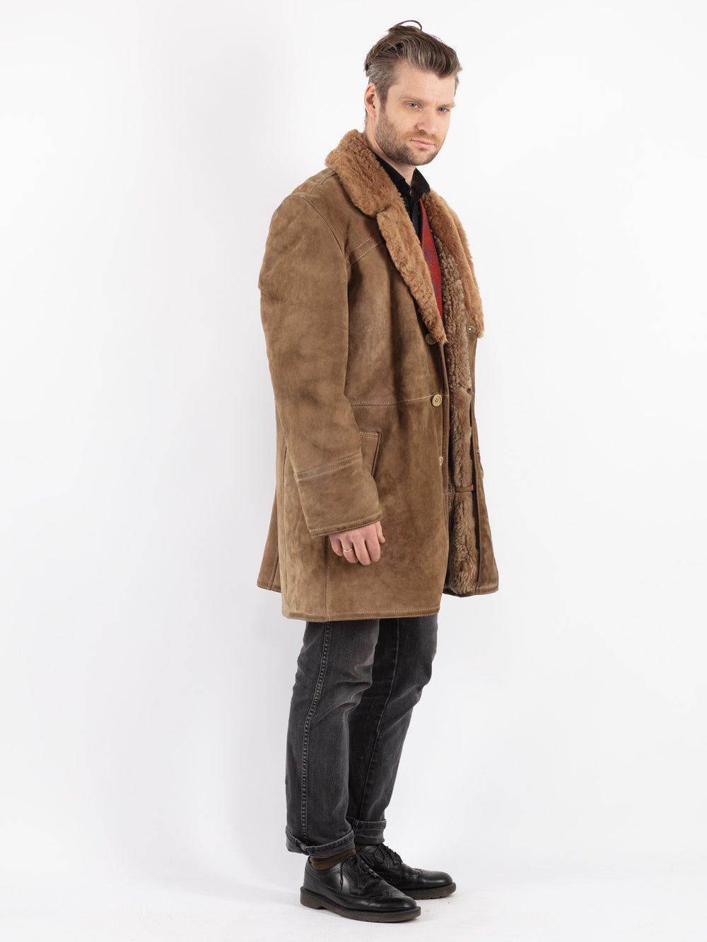 Vintage 70's Men Sheepskin Coat in Beige