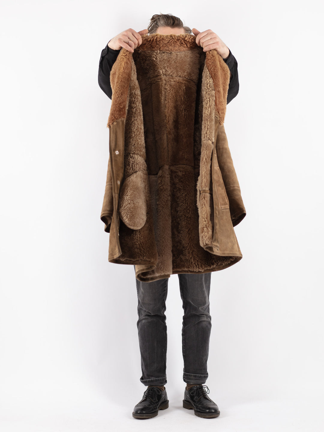 Vintage 70's Men Sheepskin Coat in Beige