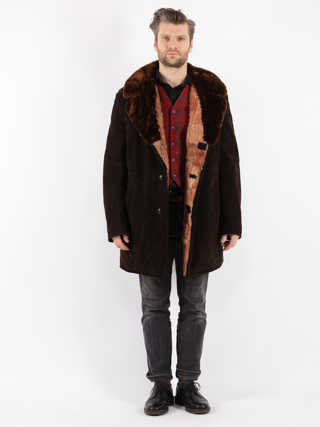 Vintage 70's Men Sheepskin Coat in Brown