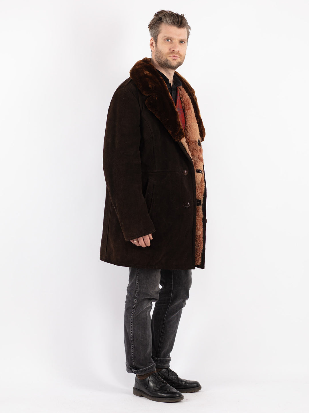 Vintage 70's Men Sheepskin Coat in Brown