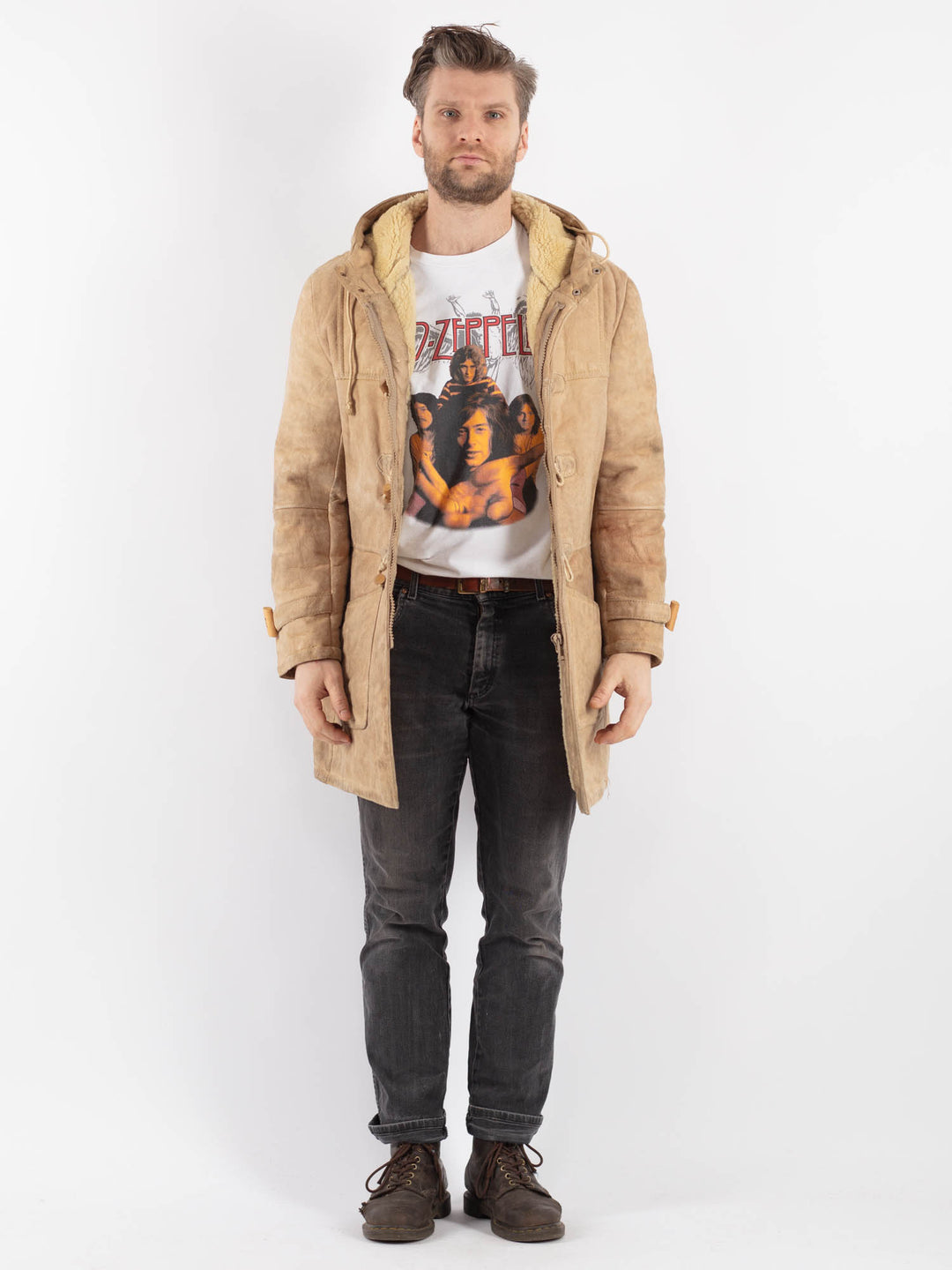 Vintage 70's Men Sheepskin Coat in BeigeZ639