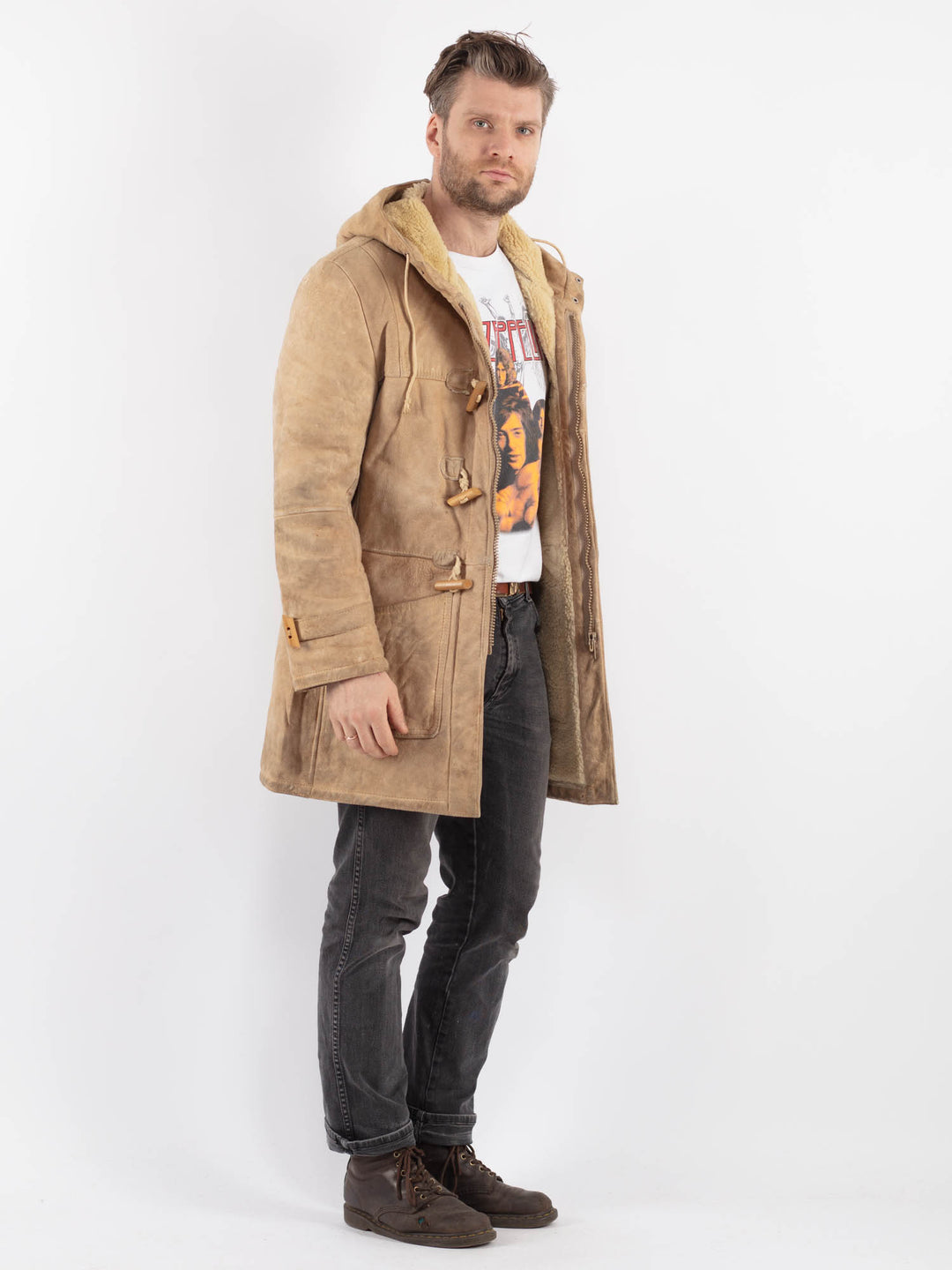Vintage 70's Men Sheepskin Coat in BeigeZ639