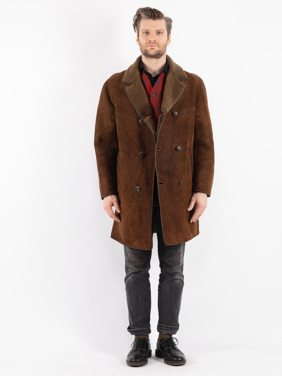 Vintage 70's Men Sheepskin Coat in Brown