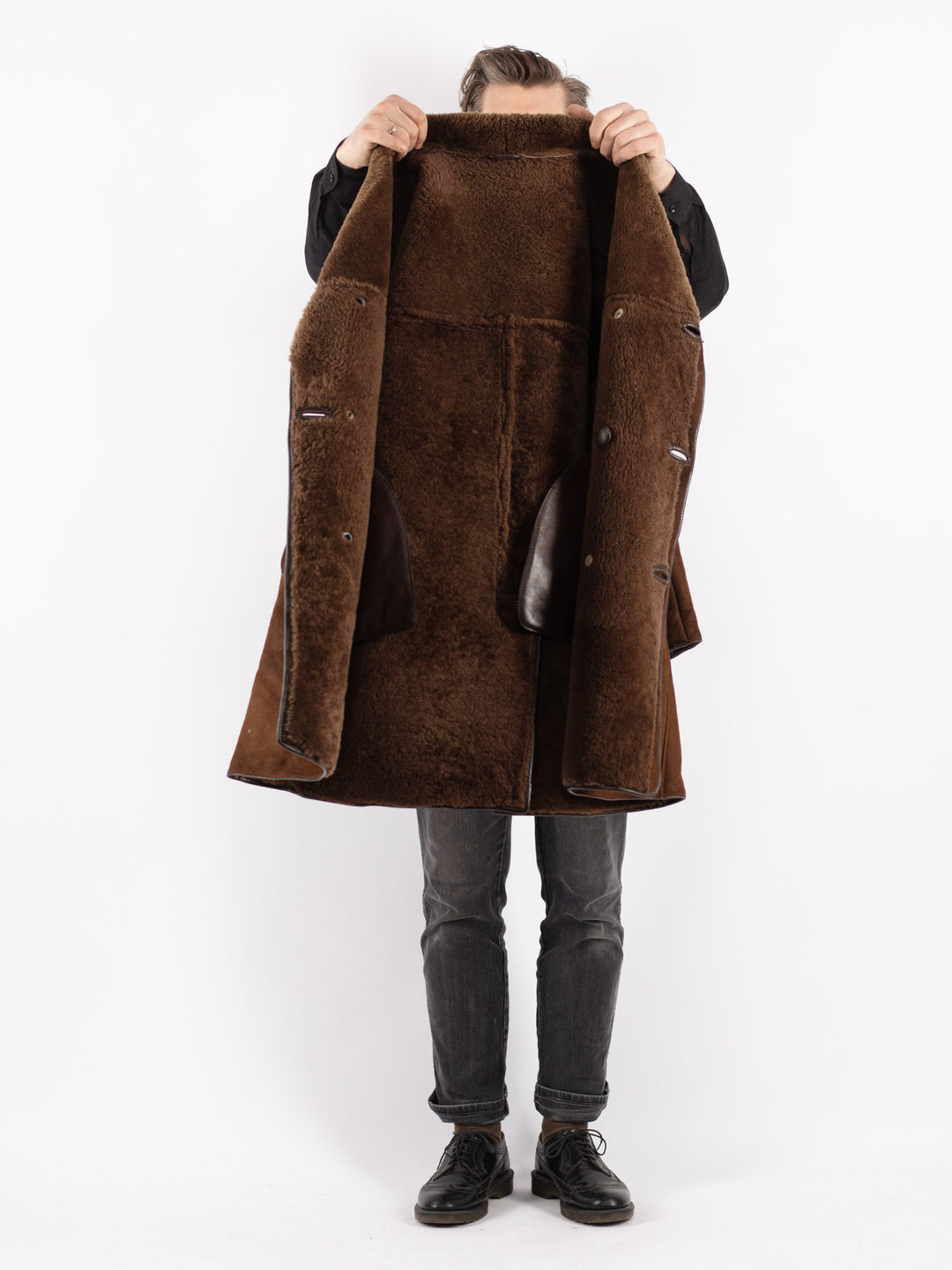 Vintage 70's Men Sheepskin Coat in Brown