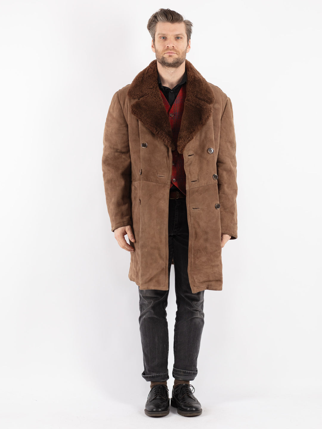 Vintage 70's Men Sheepskin Coat in Brown