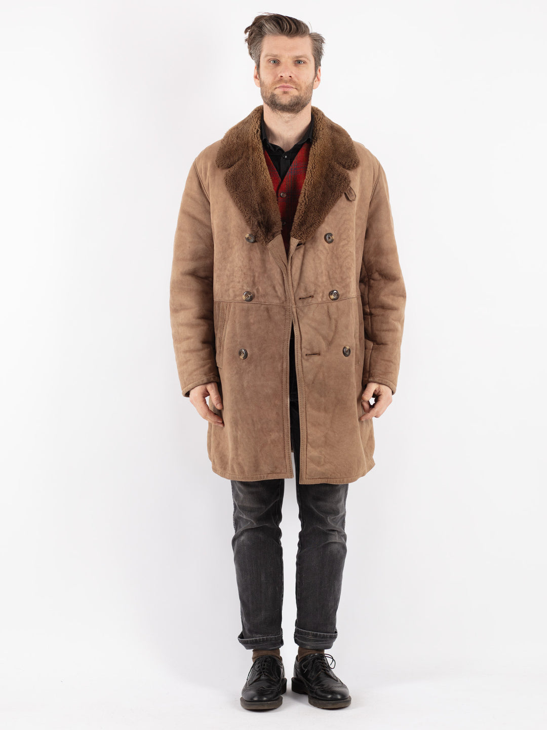 Vintage 70's Men Sheepskin Coat in Beige
