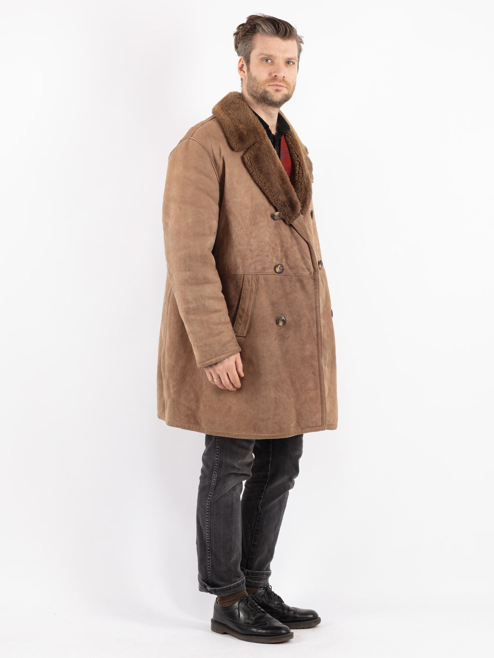 Vintage 70's Men Sheepskin Coat in Beige