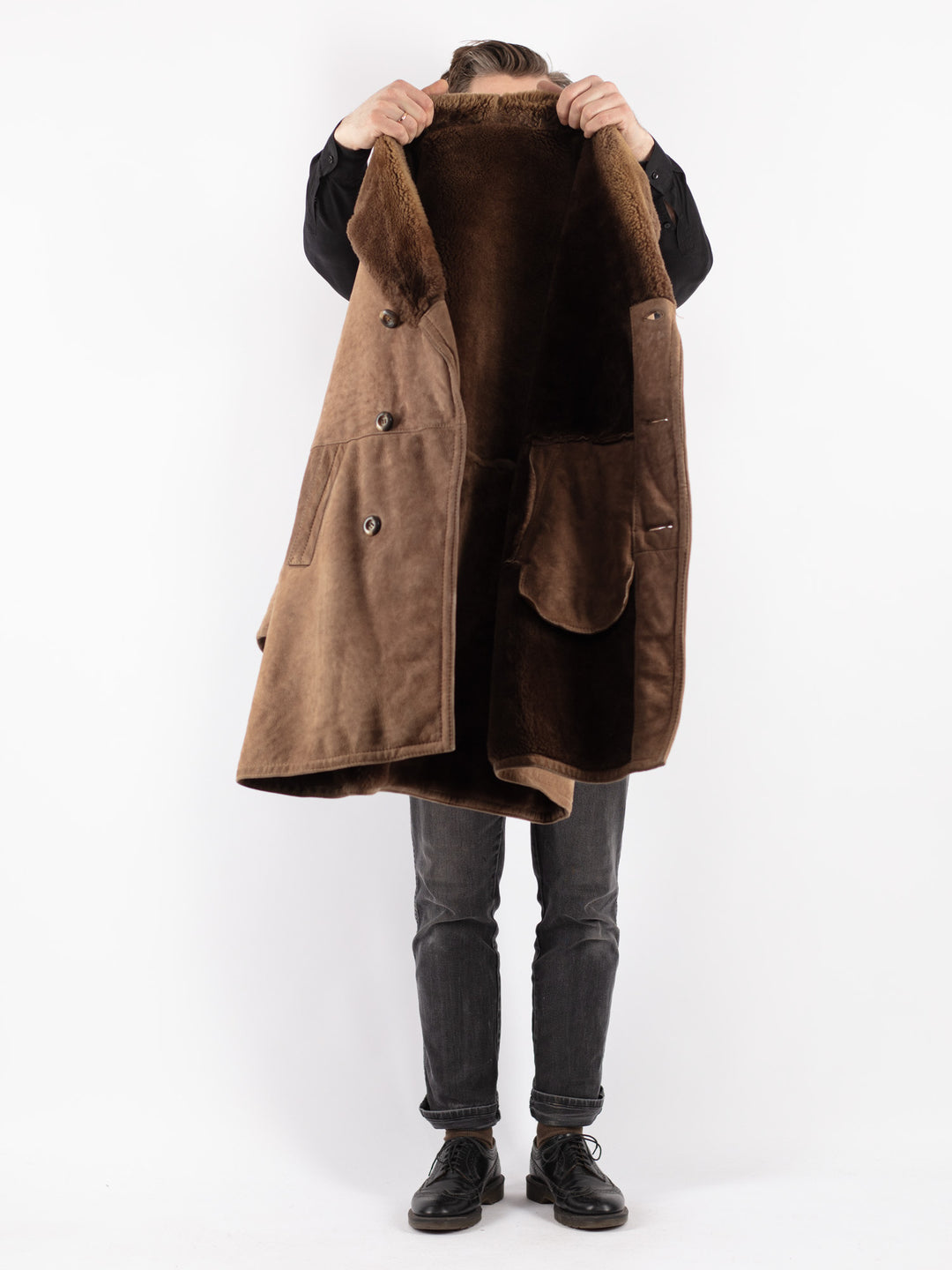 Vintage 70's Men Sheepskin Coat in Beige