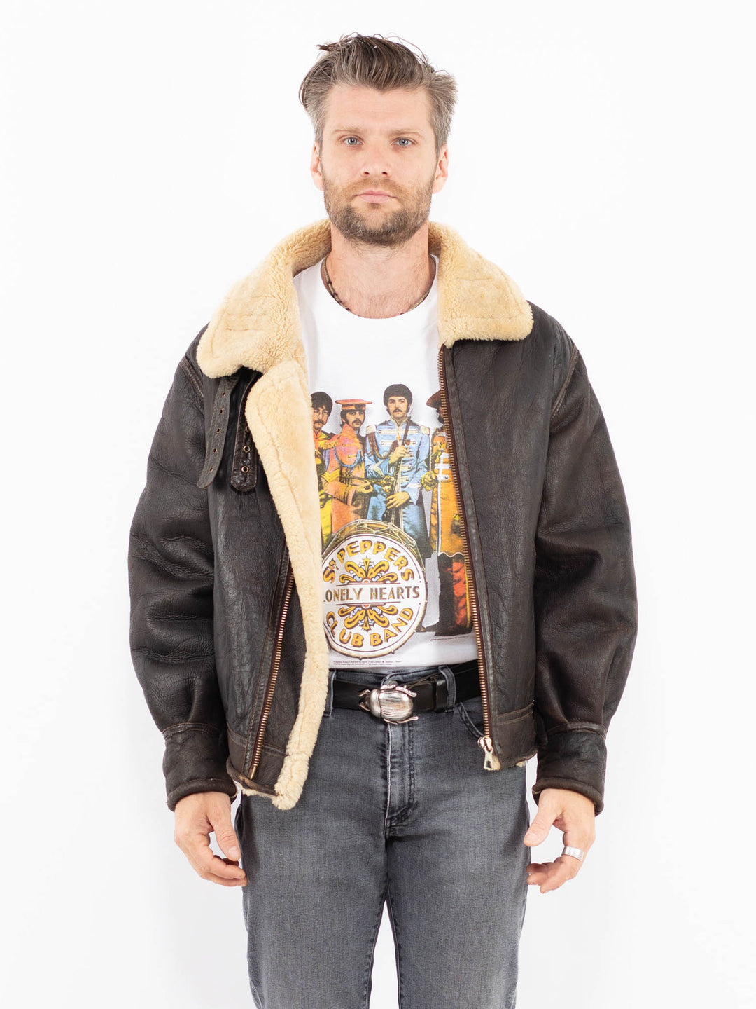 Vintage 70's Men Sheepskin Jacket in BrownZ1907