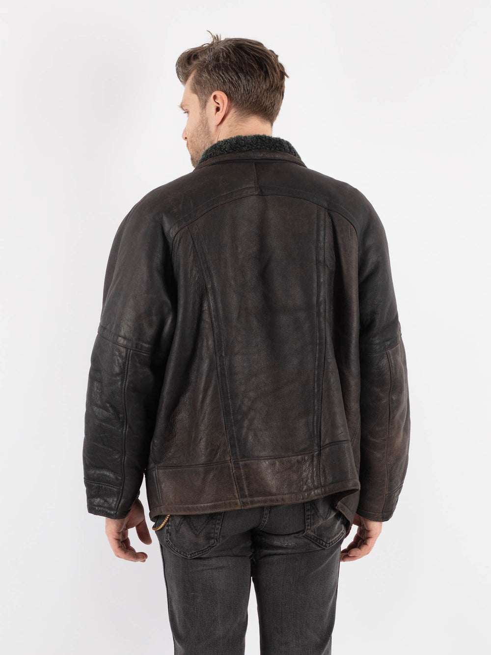 Vintage 70's Men Sheepskin Jacket in Faded Black - NorthernGrip