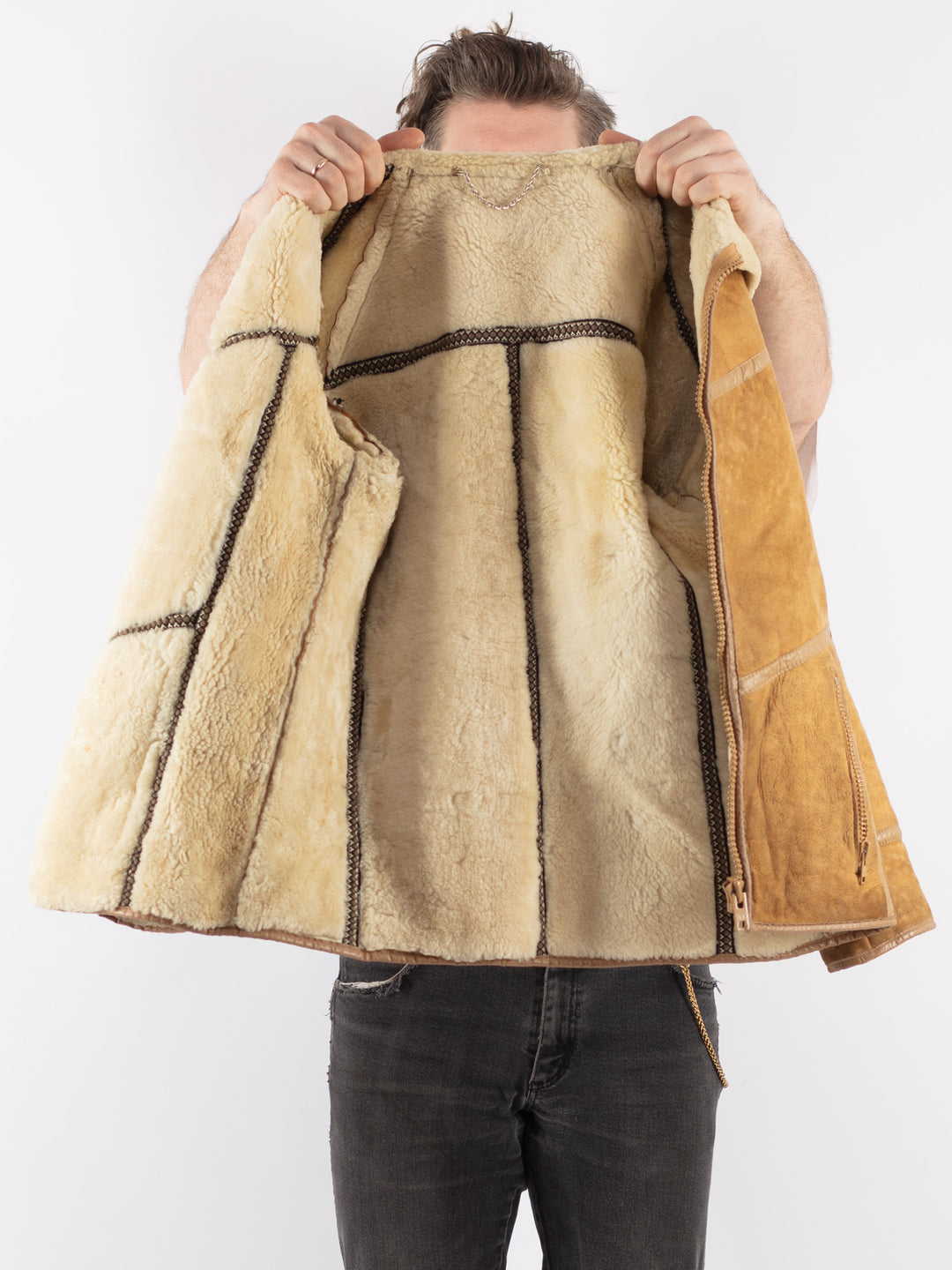 Vintage 70's Men Sheepskin Jacket in BrownZ778