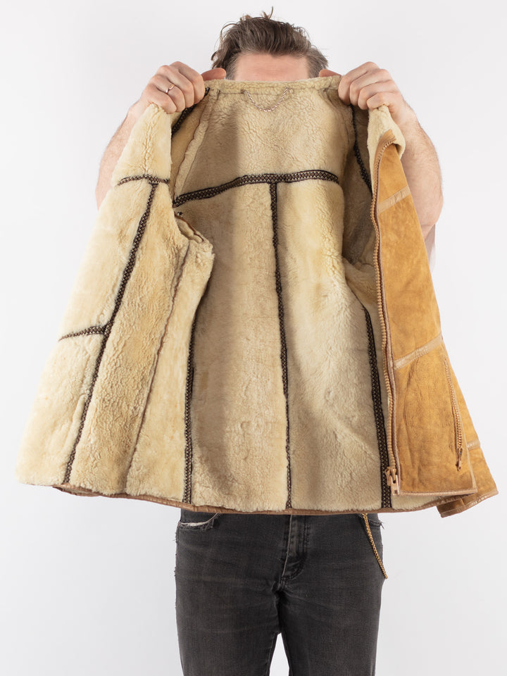 Vintage 70's Men Sheepskin Jacket in BrownZ778