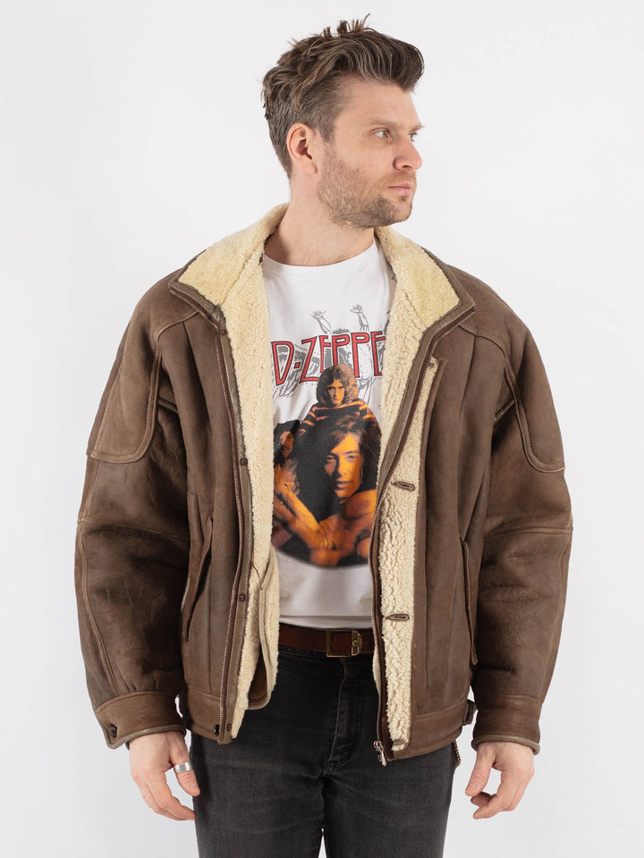 Vintage 70's Men Sheepskin Jacket in Brown - NorthernGrip