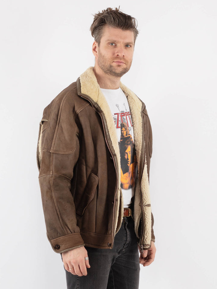 Vintage 70's Men Sheepskin Jacket in Brown - NorthernGrip
