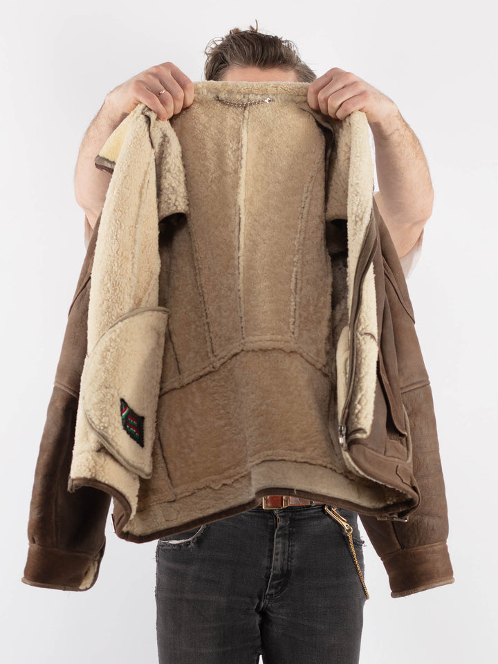 Vintage 70's Men Sheepskin Jacket in Brown - NorthernGrip