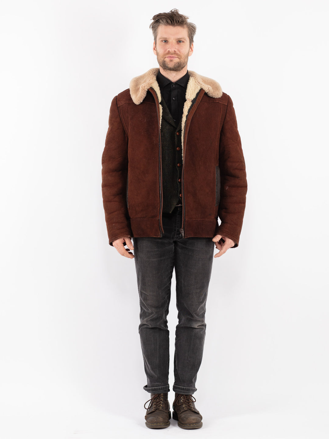 Vintage 70's Men Sheepskin Jacket in Brown