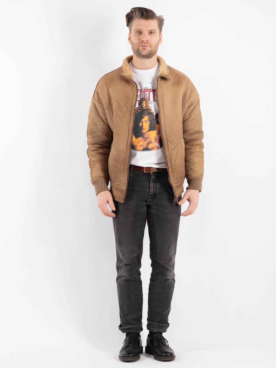 Vintage 70's Men Sheepskin Jacket in Beige