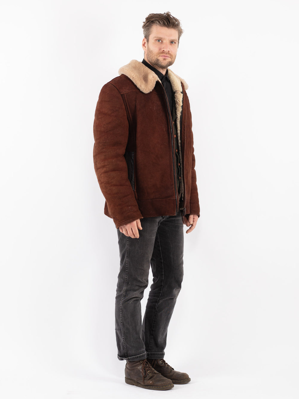 Vintage 70's Men Sheepskin Jacket in Brown