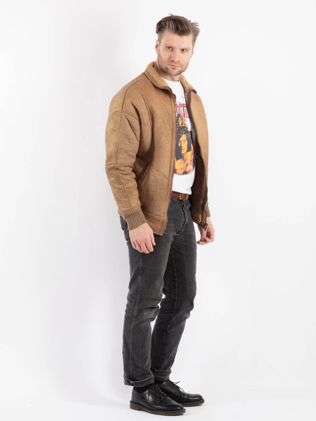 Vintage 70's Men Sheepskin Jacket in Beige