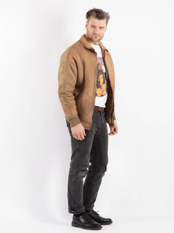 Vintage 70's Men Sheepskin Jacket in Beige