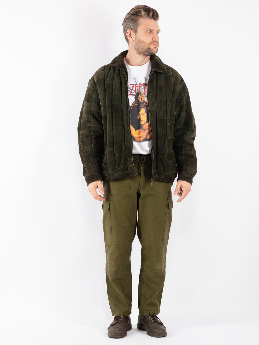 Vintage 70's Men Sheepskin Jacket in Green