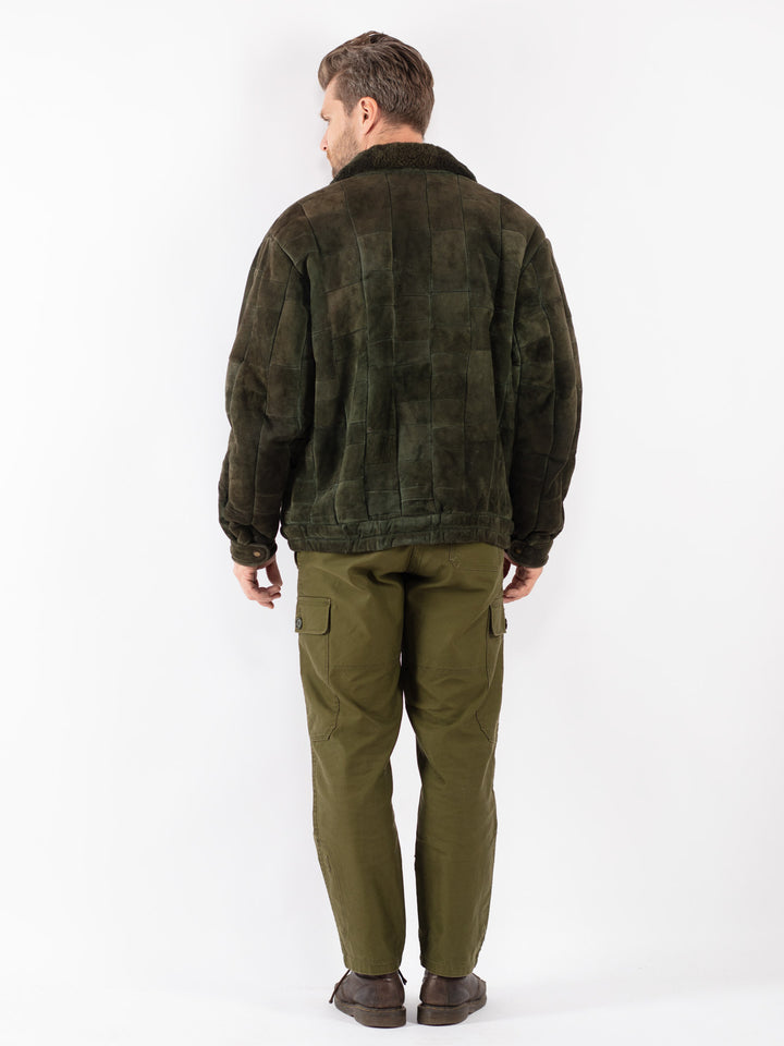 Vintage 70's Men Sheepskin Jacket in Green