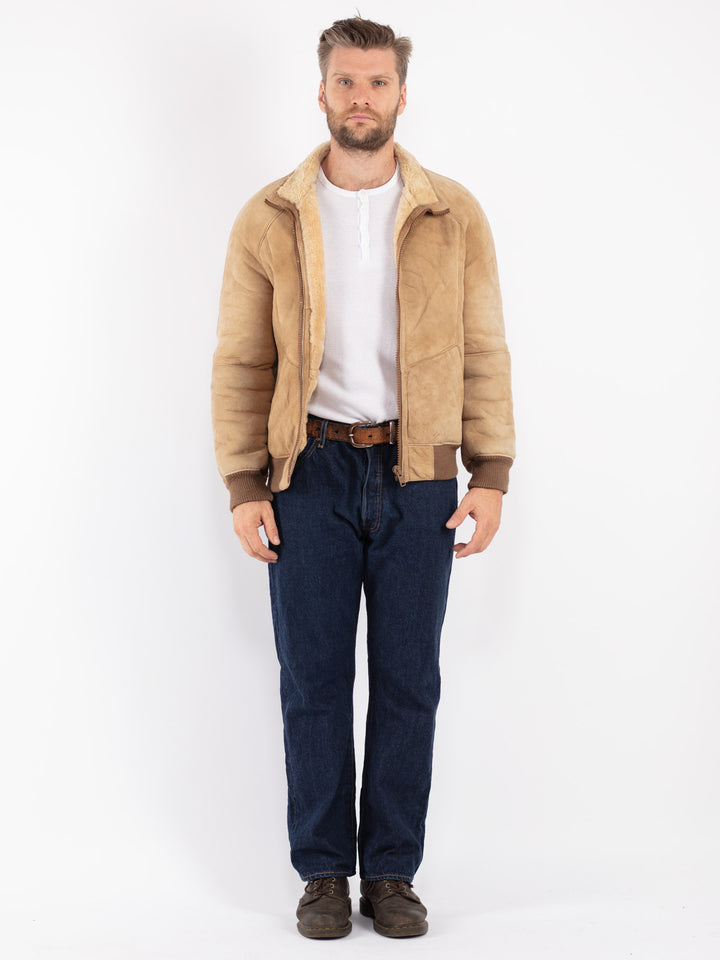 Vintage 70's Men Sheepskin Jacket in Beige