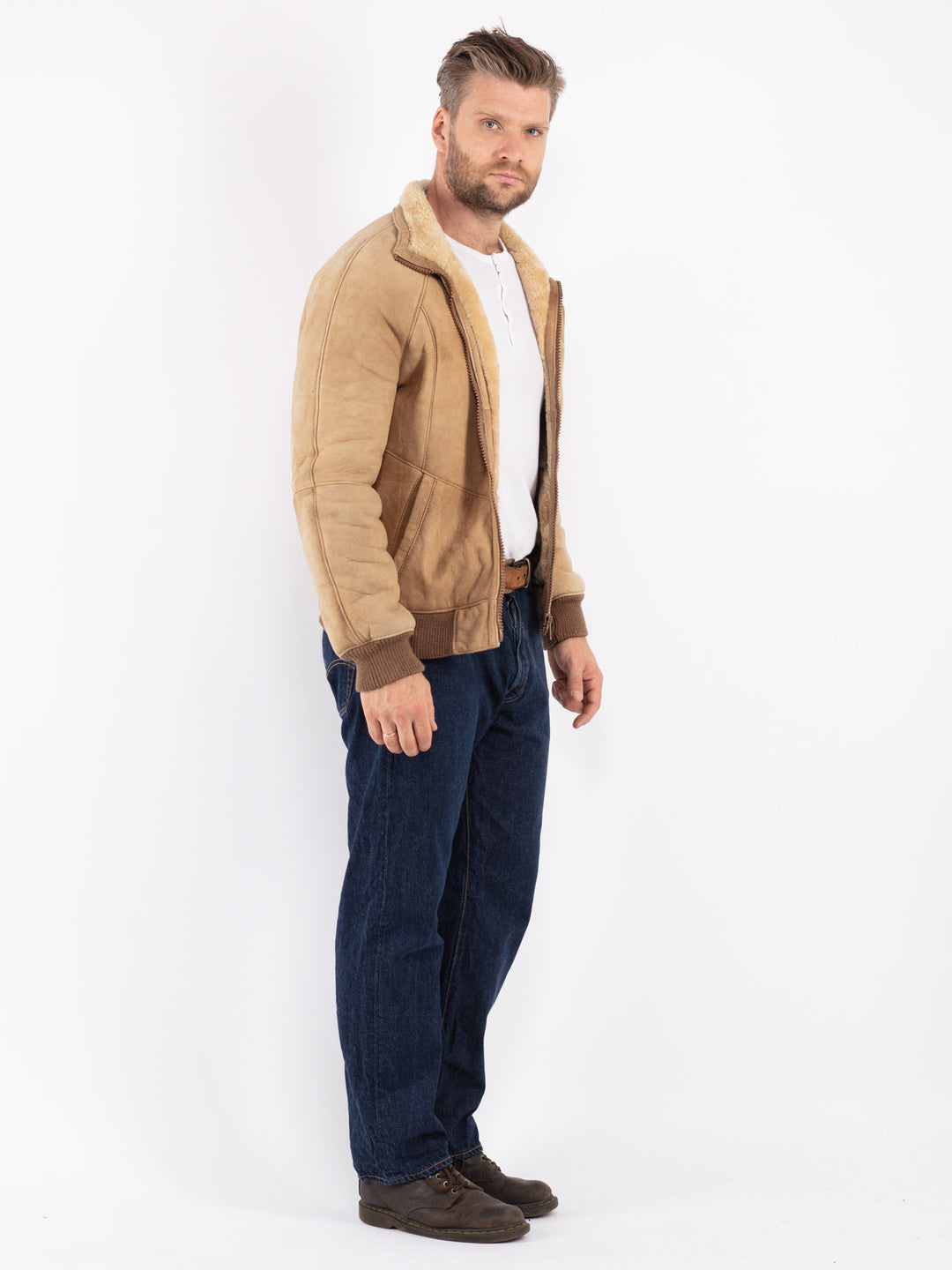Vintage 70's Men Sheepskin Jacket in Beige