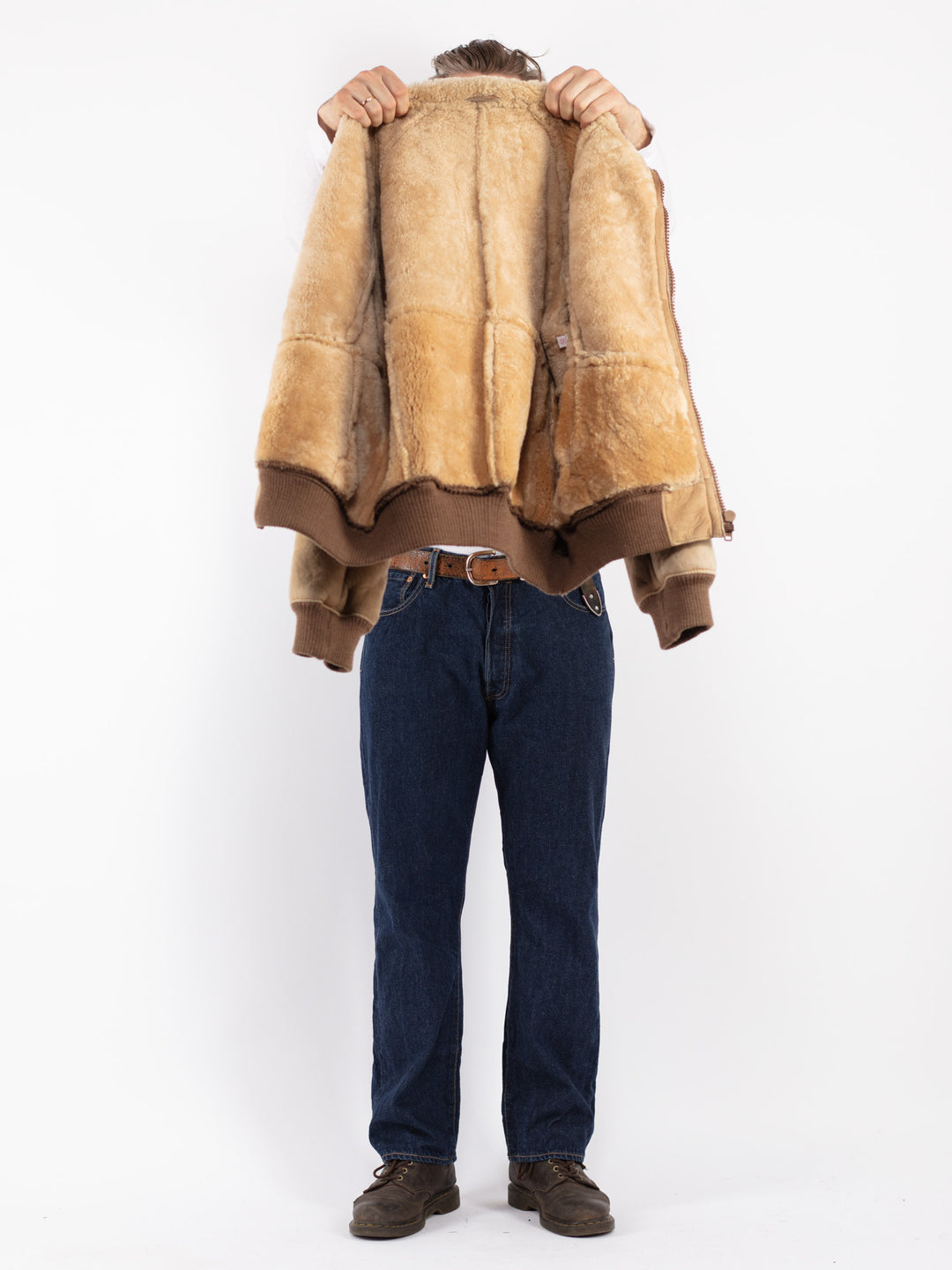 Vintage 70's Men Sheepskin Jacket in Beige