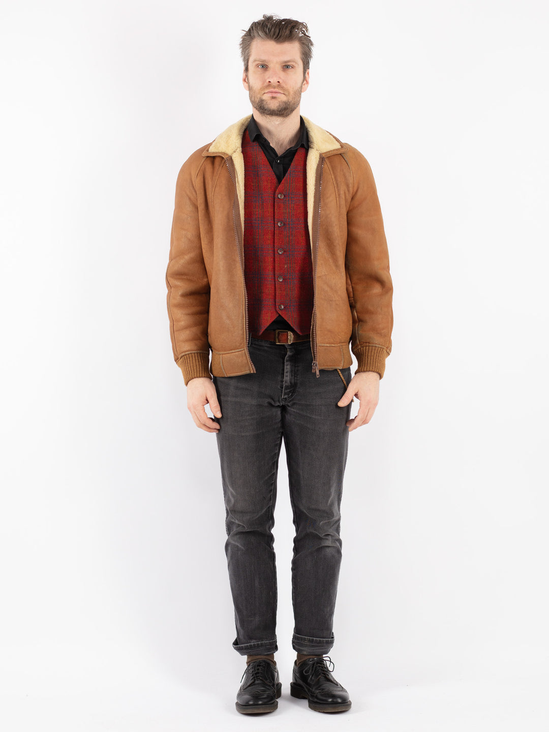 Vintage 70's Men Sheepskin Jacket in BrownZ199