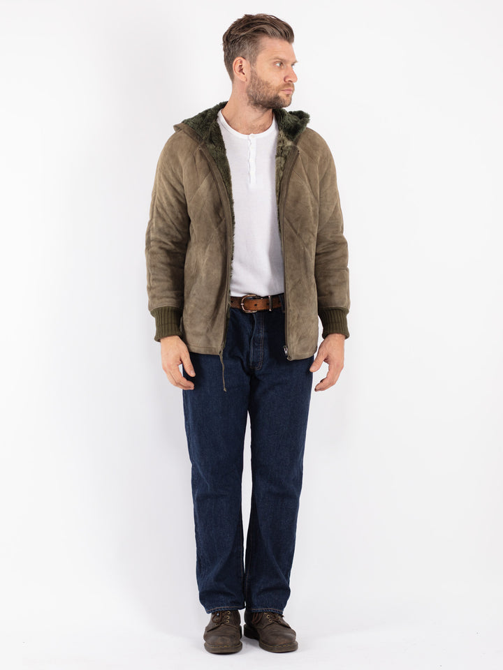 Vintage 70's Men Sheepskin Jacket in Green