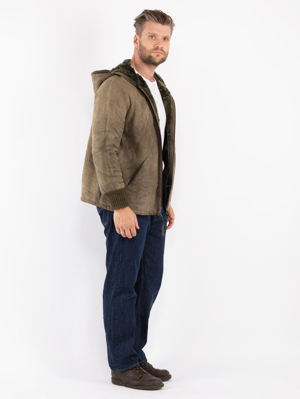 Vintage 70's Men Sheepskin Jacket in Green
