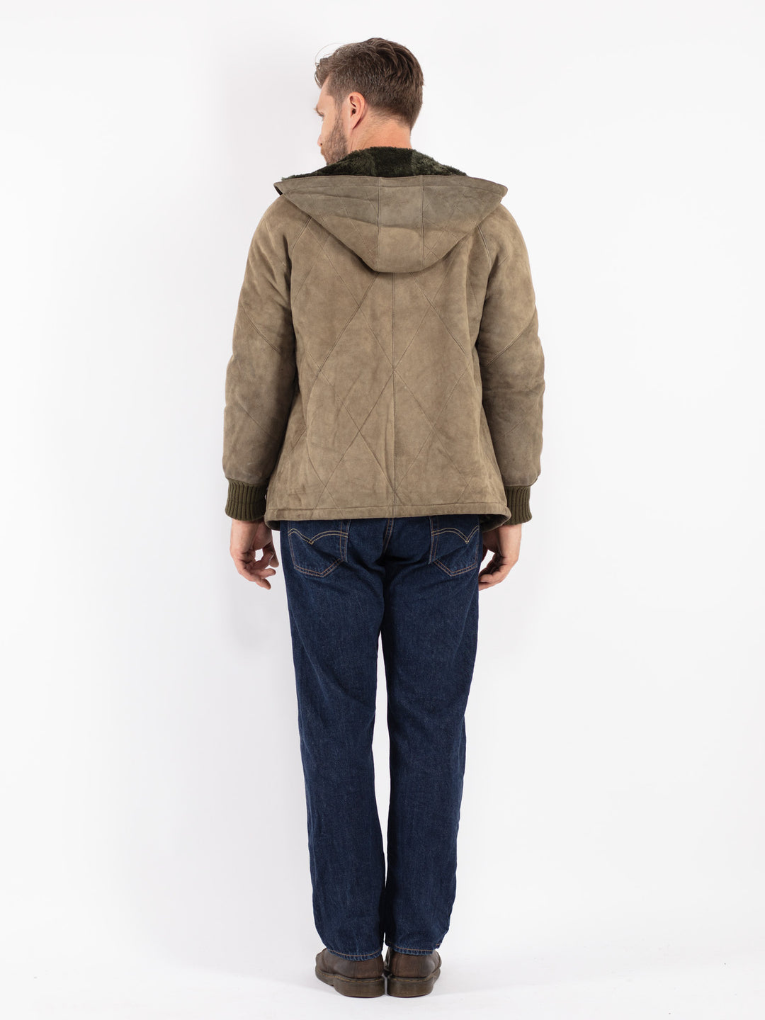 Vintage 70's Men Sheepskin Jacket in Green