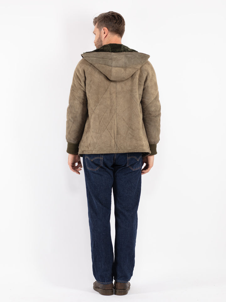 Vintage 70's Men Sheepskin Jacket in Green