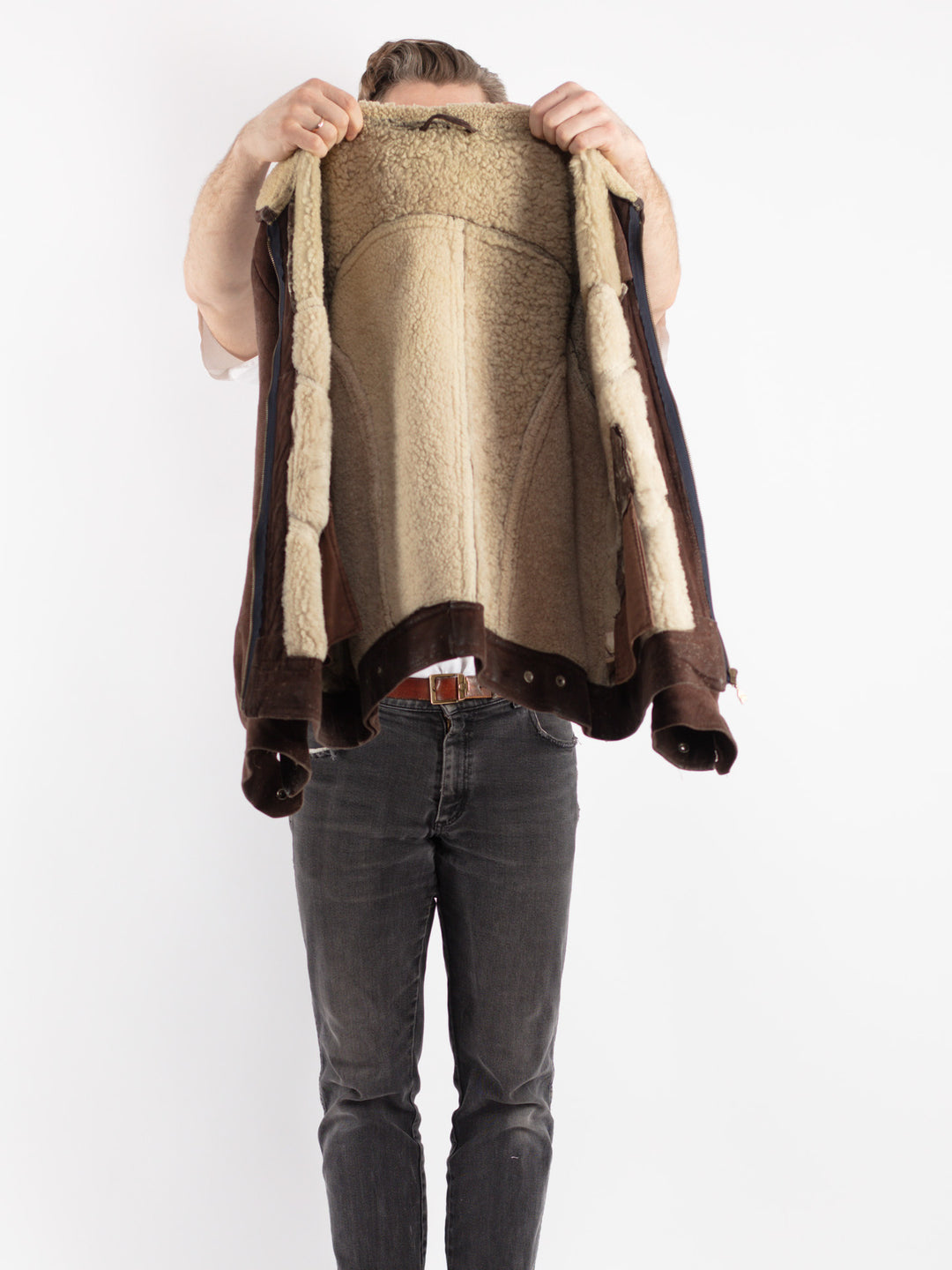 Vintage 70's Men Sheepskin Jacket in Brown