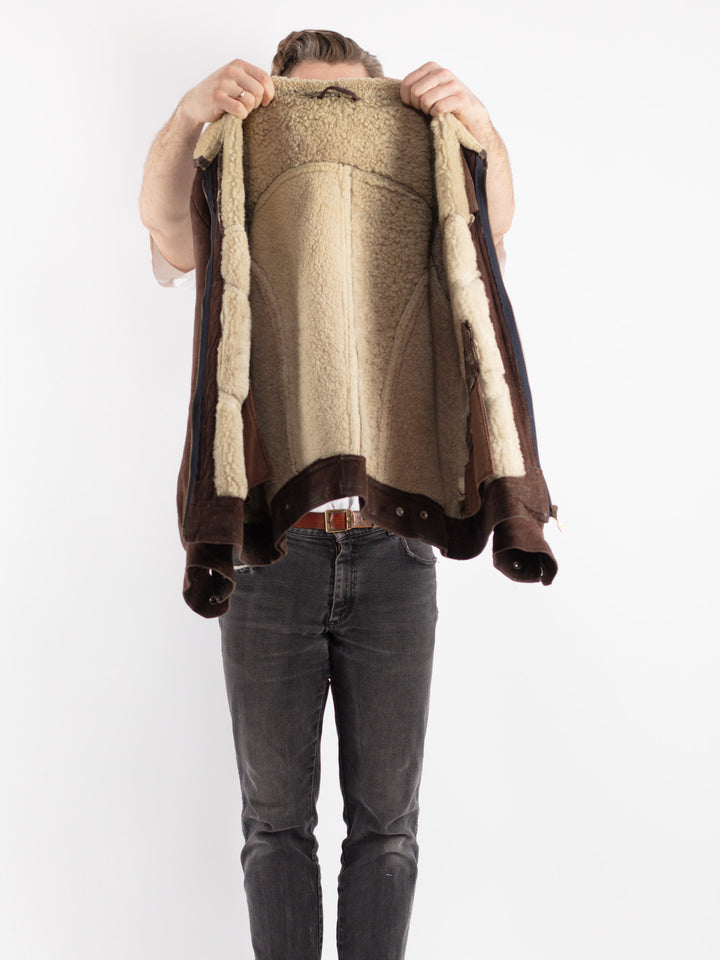Vintage 70's Men Sheepskin Jacket in Brown