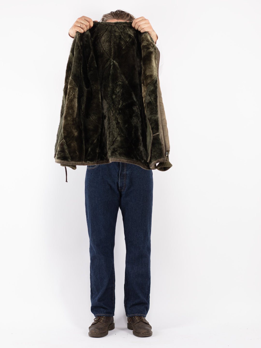 Vintage 70's Men Sheepskin Jacket in Green