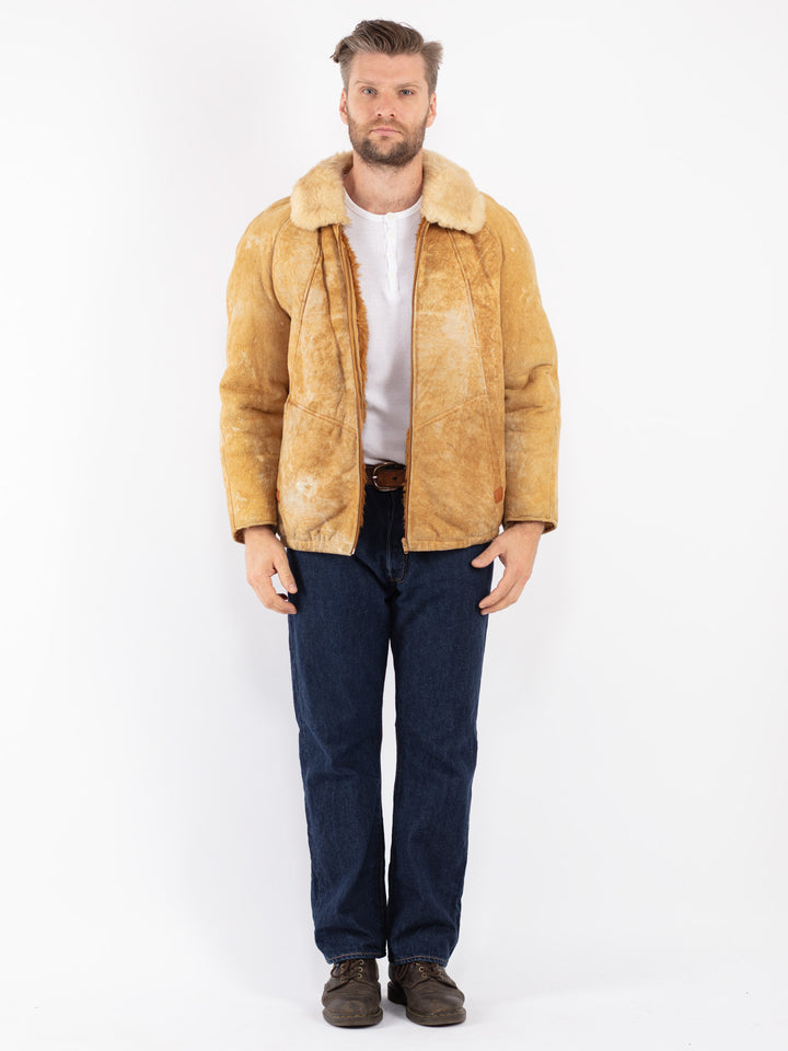 Vintage 70's Men Sheepskin Jacket in Beige