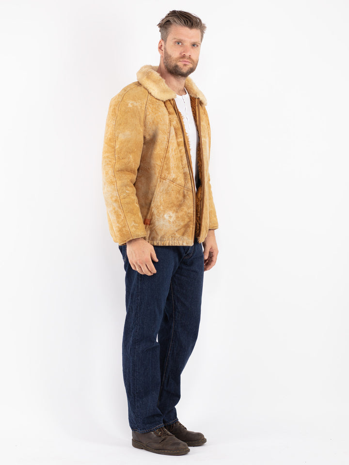 Vintage 70's Men Sheepskin Jacket in Beige